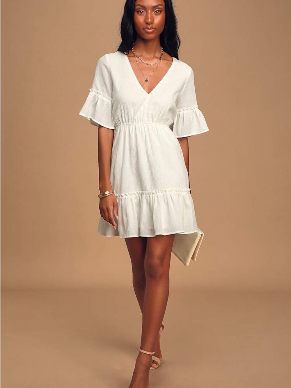 Lulu's Sunshine Daydream White Short Sleeve Cutout Mini Dress